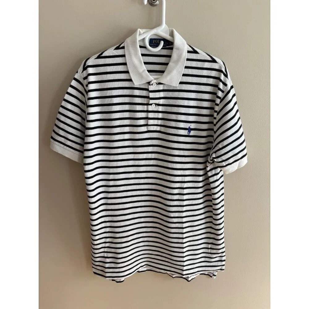 Polo Ralph Lauren Like New Classic Fit Striped Polo Shirt Black & White Large